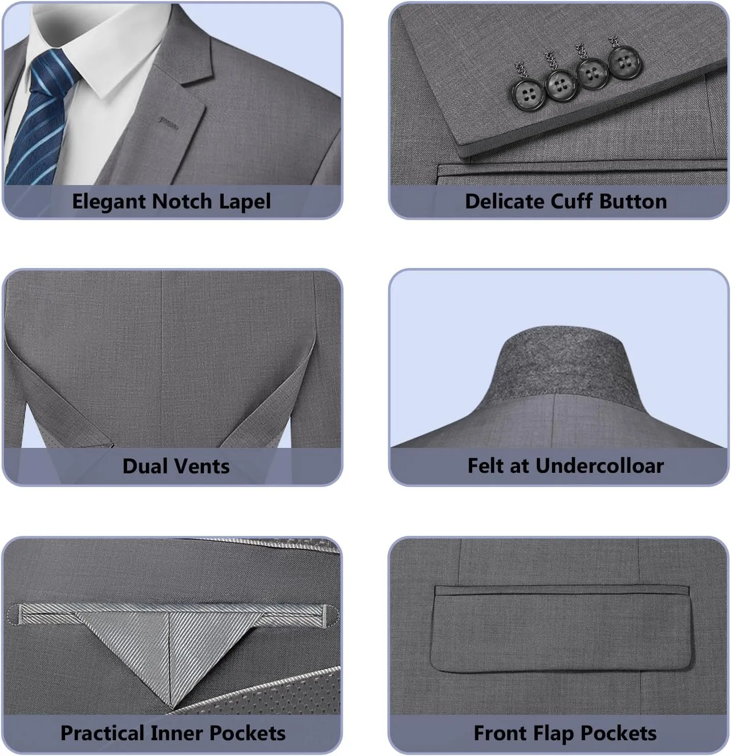 Cooper & Nelson Men's 3 Piece Slim Fit Suit Set, One Button Solid Jacket Vest Pants with Tie