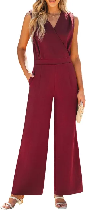 CUPSHE Womens Overalls One Piece Sleeveless Jumpsuit Wide Leg Long Pant Rompers With Pockets