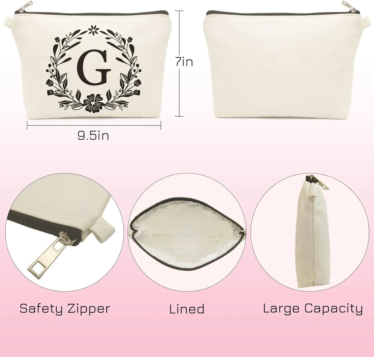 Cute Small Makeup Bag Personalized, Silicone Beaded Wristlet Bracelet Keychain with Initial, Flower Canvas Makeup Pouch Cosmetic Bag, Gift for Women, Teacher, Bridesmaids (Letter G)