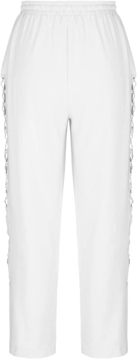 DASAYO Cotton Linen Pants Women Trendy Drawstring Elastic Waist Comfy Casual Trousers Ladies Boho Beach Pants with Pockets