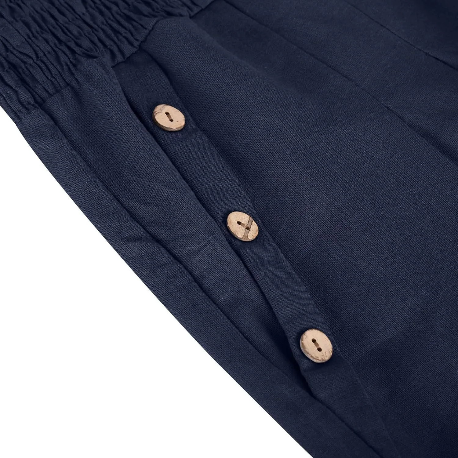 DASAYO Linen Pants Women Summer Smocked High Waisted Palazzo Pants Dressy Casual Ladies Loose Lounge Trousers with Pockets