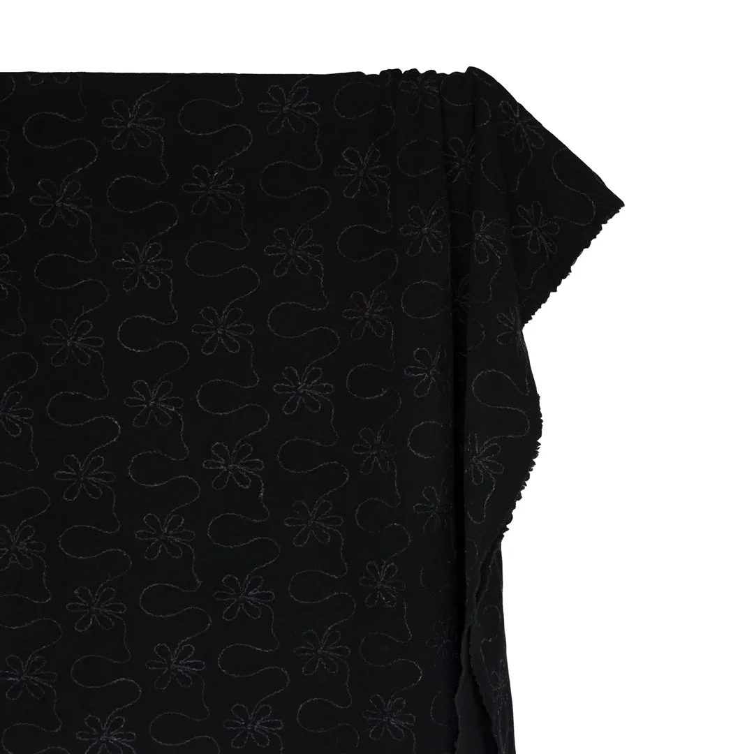 Deadstock Embroidered Wool Blend Coating - Black/Charcoal