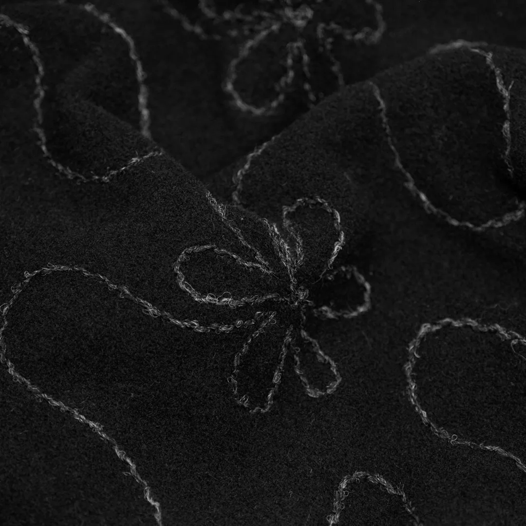 Deadstock Embroidered Wool Blend Coating - Black/Charcoal