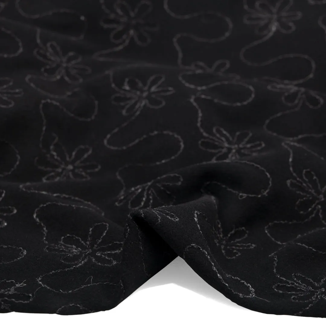 Deadstock Embroidered Wool Blend Coating - Black/Charcoal