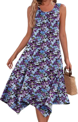 DOPOCQ Womens Summer Dresses Casual Plus Size Sleeveless Crewneck Tank Sundress Hawaiian Trendy Graphic Boho Midi Dresses