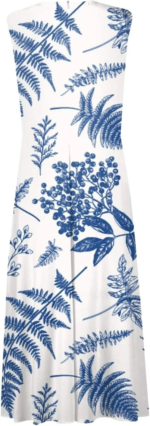 Dresses for Women 2024 Sleeveless Wrap V Neck Beach Dresses Flowy Ruched Floral Print Maxi Dress Flowy Boho Dress