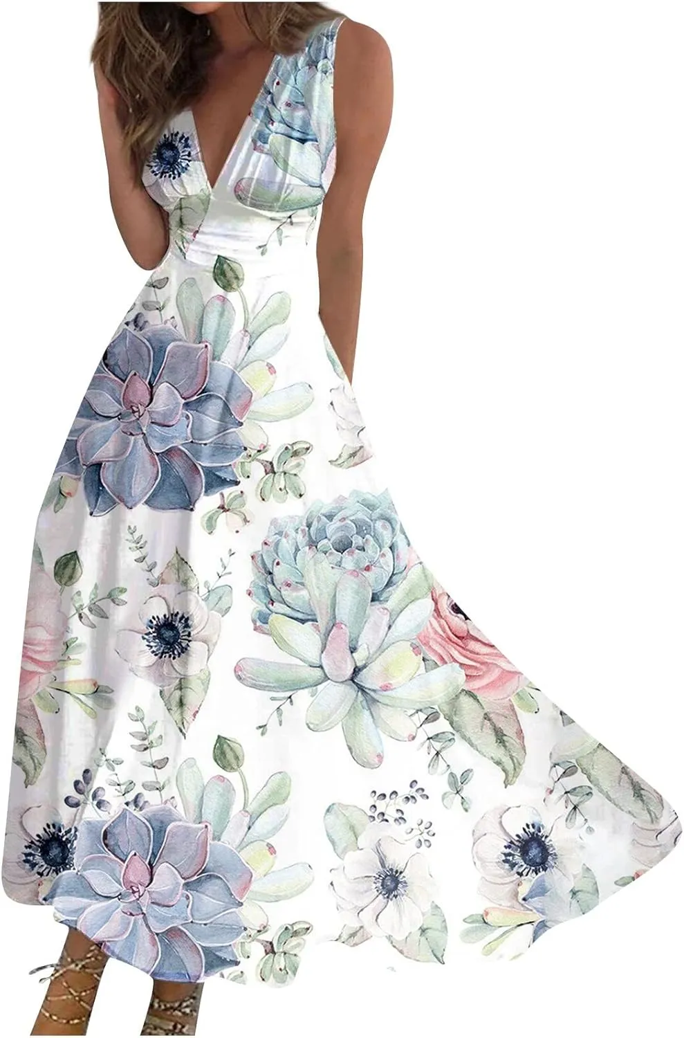 Dresses for Women 2024,Women's Maxi Dress Sleeveless Casual Flowy Swing Dress Floral Print Fashion Daily Sundresses