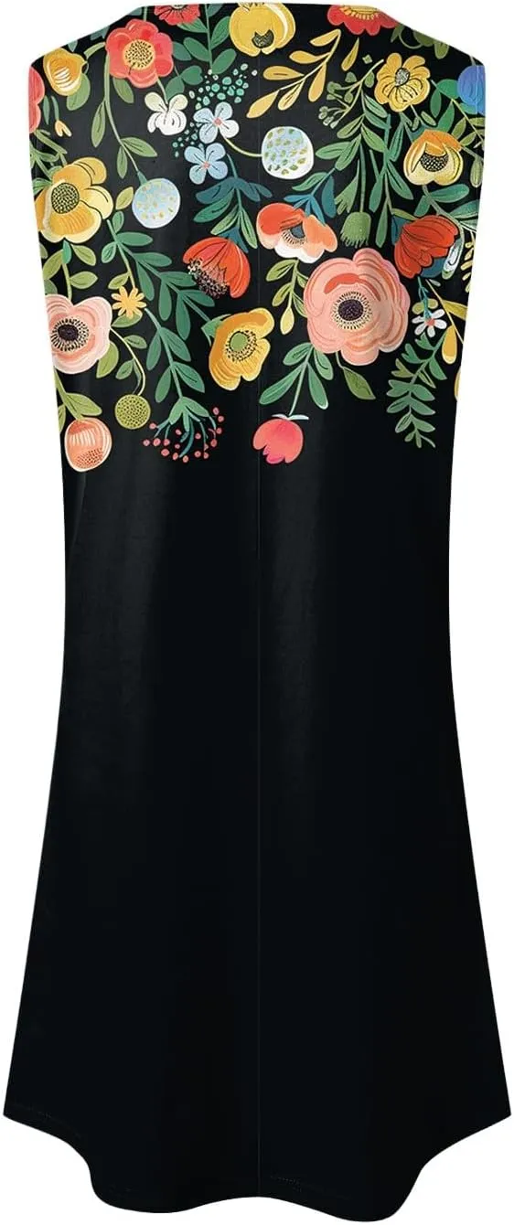 Eduavar Mini Dresses for Women Summer Floral Dress for Women Plus Size Tank Dress Floral Print Sleeveless V Neck Mini Dress