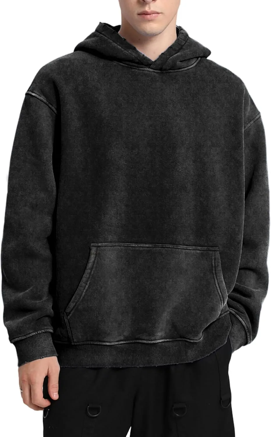 FAIABLE Mens Hoodies Pullover Oversized Hoodie Wash Plush Cotton Hooded Sweatshirt Vintage Heavyweight Hoodie Men Streetwear
