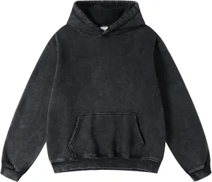 FAIABLE Mens Hoodies Pullover Oversized Hoodie Wash Plush Cotton Hooded Sweatshirt Vintage Heavyweight Hoodie Men Streetwear