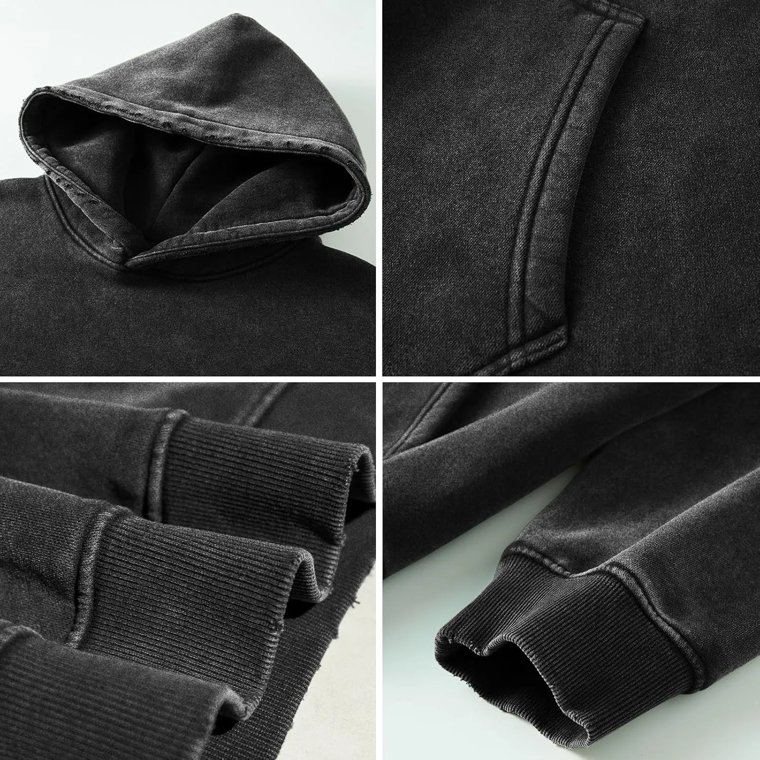 FAIABLE Mens Hoodies Pullover Oversized Hoodie Wash Plush Cotton Hooded Sweatshirt Vintage Heavyweight Hoodie Men Streetwear