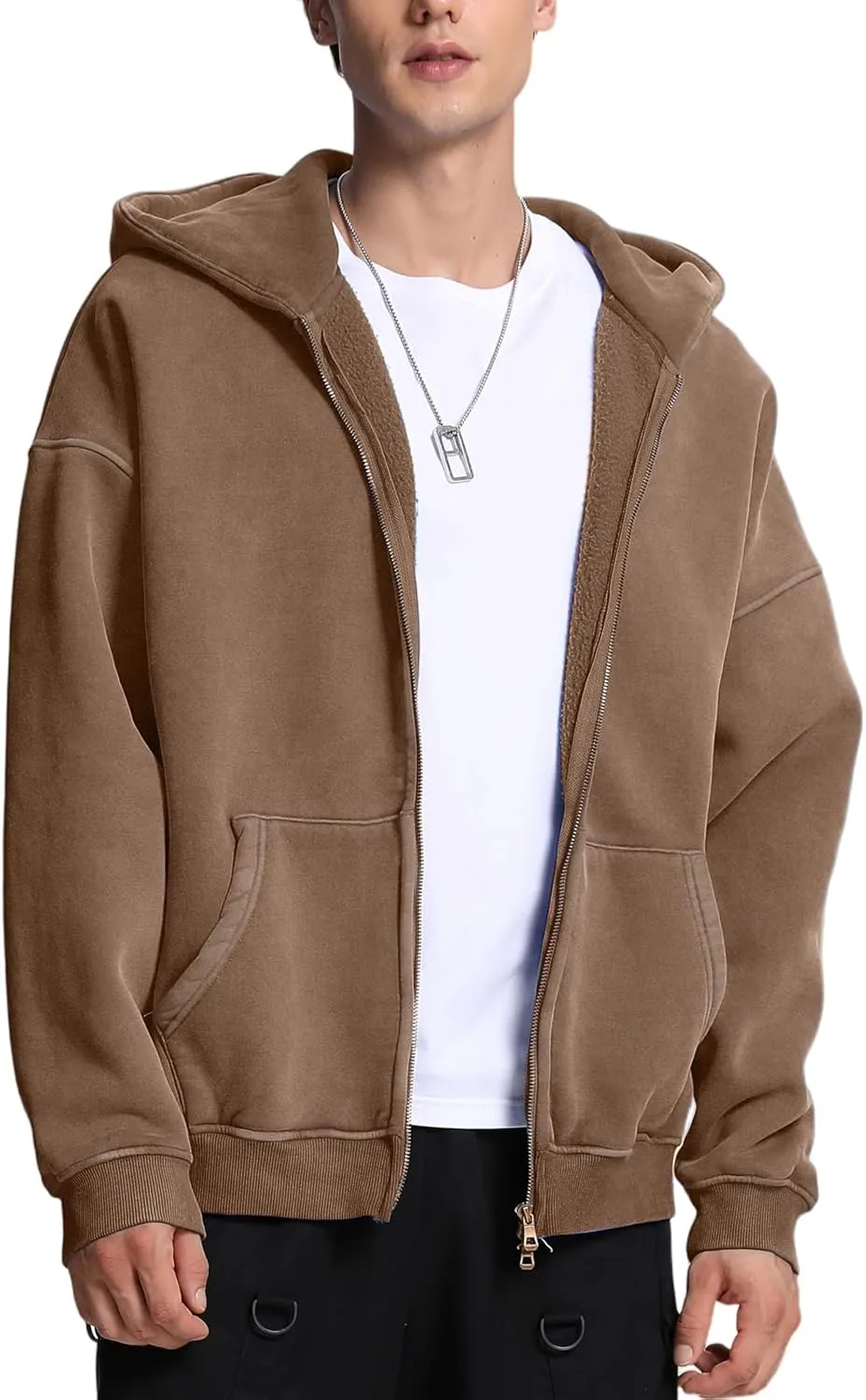 FAIABLE Mens Womens Double Zip Up Hoodie Oversized Acid Wash Hoodies Heavyweight Fleece Cotton Zipper Hoodie Vintage