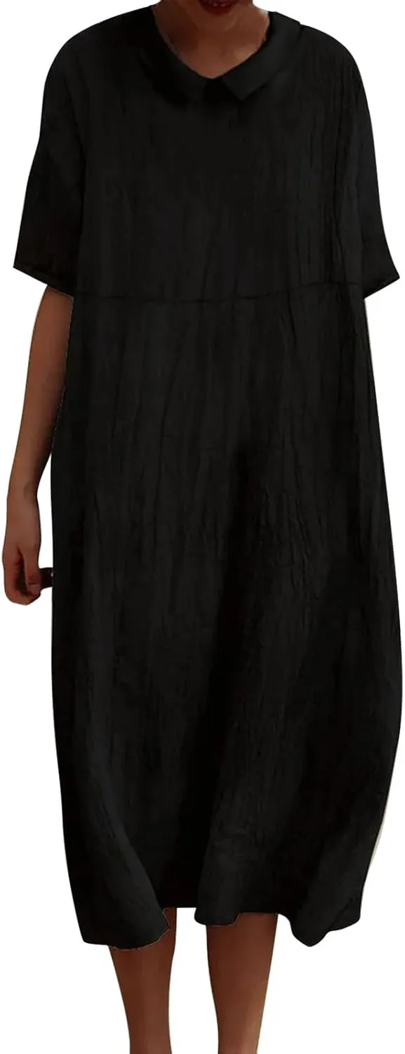 Floral Long Dress for Women Lapel Neck Short Sleeve Midi Dress Plus Size Maxi Dresses Beach Vacation Sundresses