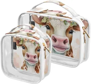 Flower-crown-white-background 2 Pack Clear Toiletry Bag Women Men, Portable Waterproof Clear Pouch, Cosmetic Bag with Double Zippers Large Opening Traveling with Handle for Bathroom Traveling Vacation