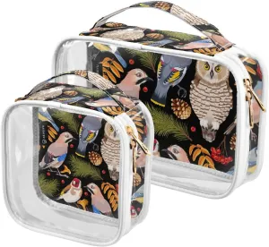 Forest-flora Print 2 Pack Clear Toiletry Bag Women Men, Portable Waterproof Clear Pouch, Cosmetic Bag with Double Zippers Large Opening Traveling with Handle for Bathroom Traveling Vacation Organizing