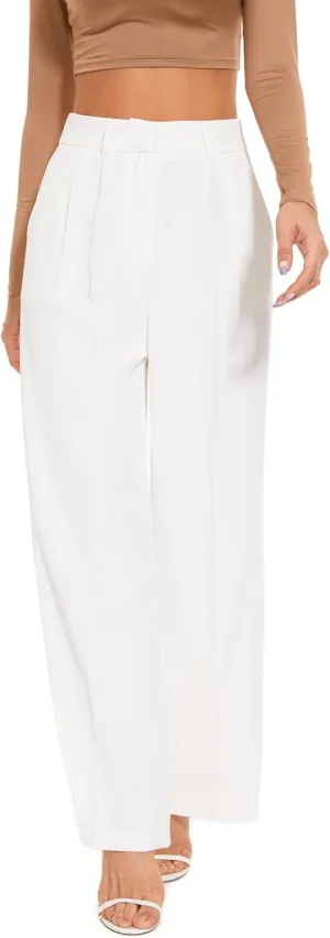 FUNYYZO Wide Leg Pants Women's High Elastic Waisted in The Back Business Work Trousers Long Straight Suit Pants