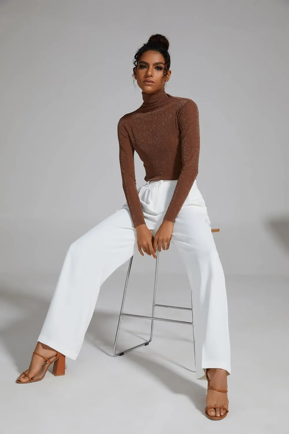 FUNYYZO Wide Leg Pants Women's High Elastic Waisted in The Back Business Work Trousers Long Straight Suit Pants