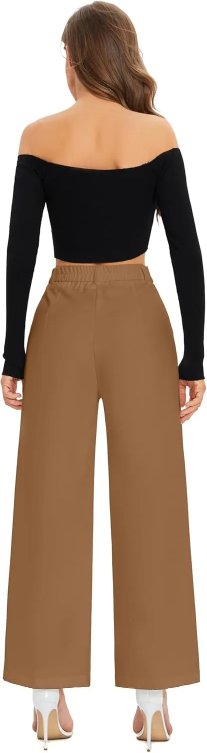 FUNYYZO Wide Leg Pants Women's High Elastic Waisted in The Back Business Work Trousers Long Straight Suit Pants