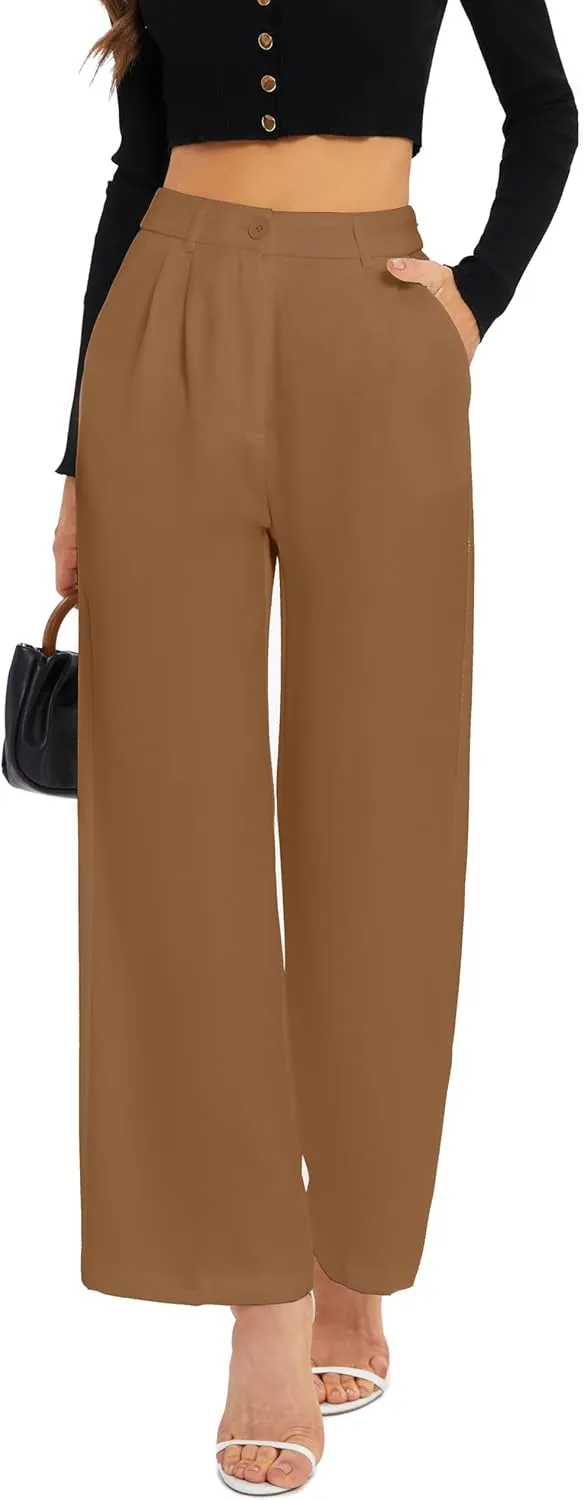 FUNYYZO Wide Leg Pants Women's High Elastic Waisted in The Back Business Work Trousers Long Straight Suit Pants
