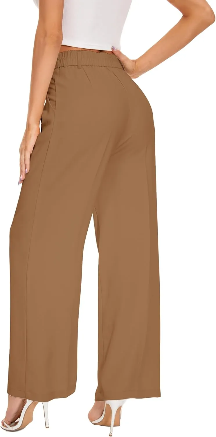 FUNYYZO Wide Leg Pants Women's High Elastic Waisted in The Back Business Work Trousers Long Straight Suit Pants