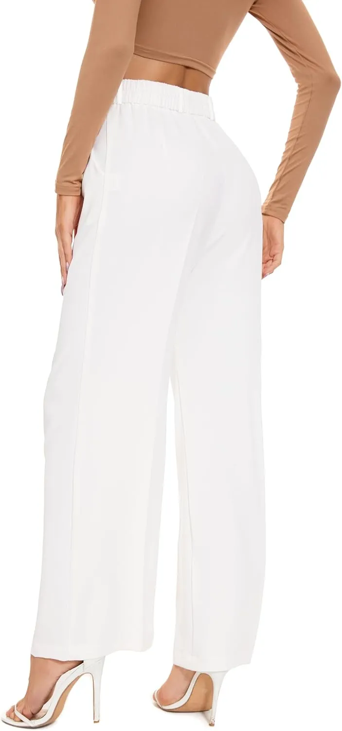 FUNYYZO Wide Leg Pants Women's High Elastic Waisted in The Back Business Work Trousers Long Straight Suit Pants