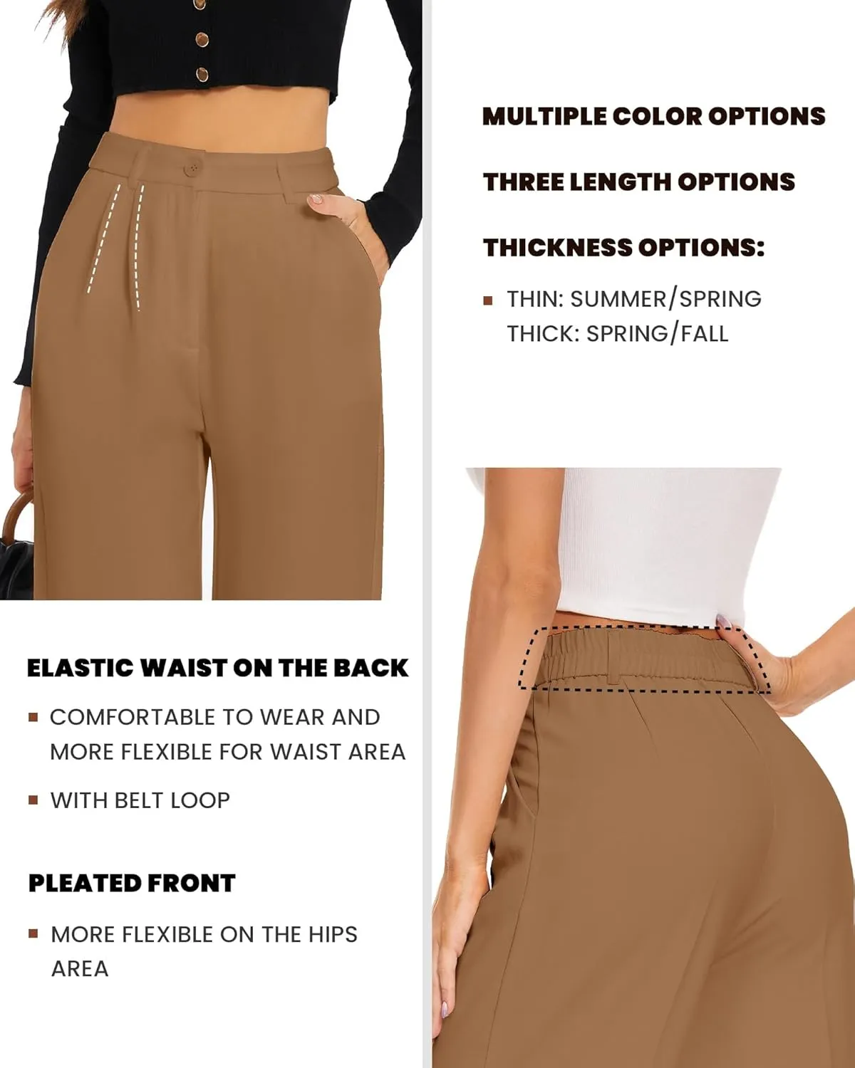 FUNYYZO Wide Leg Pants Women's High Elastic Waisted in The Back Business Work Trousers Long Straight Suit Pants