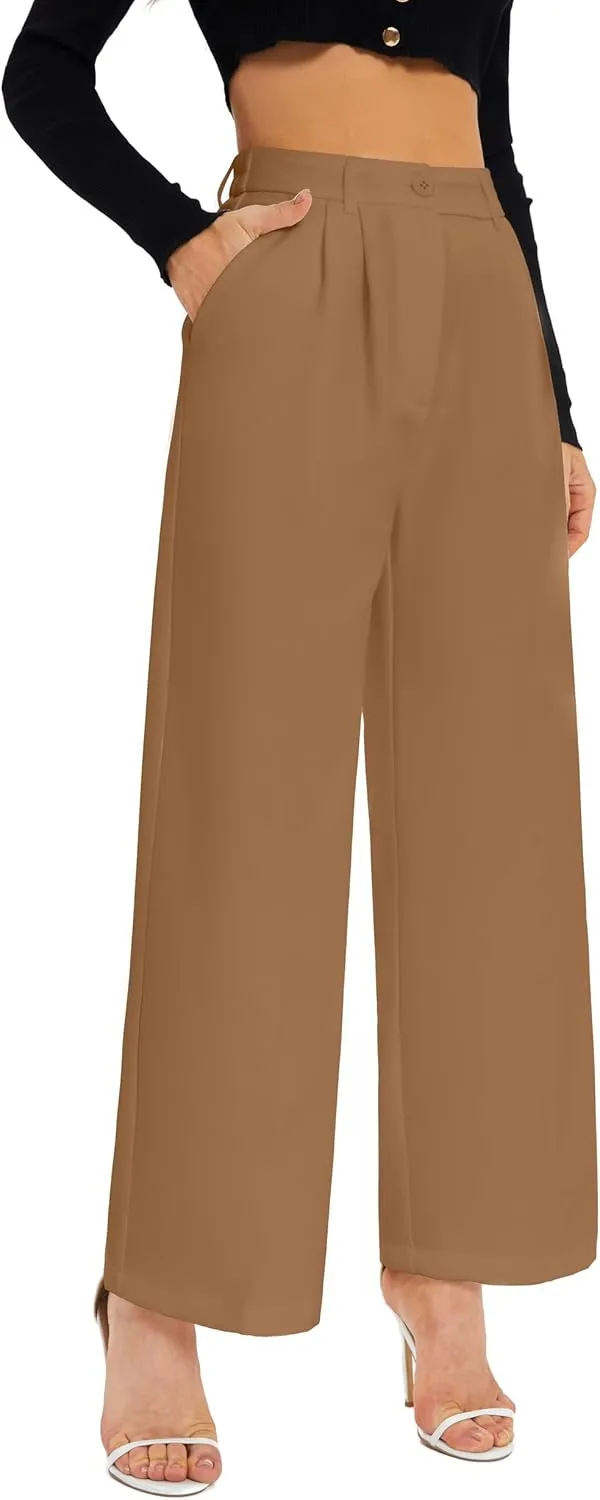 FUNYYZO Wide Leg Pants Women's High Elastic Waisted in The Back Business Work Trousers Long Straight Suit Pants