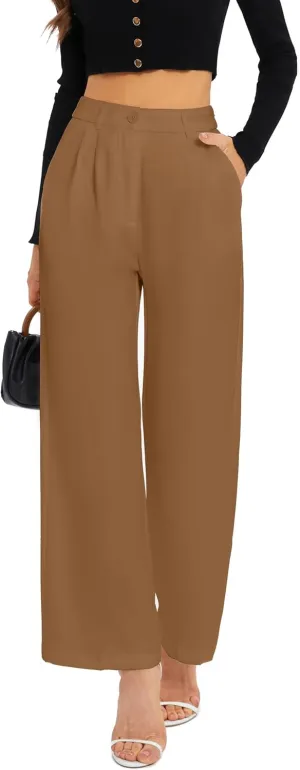 FUNYYZO Wide Leg Pants Women's High Elastic Waisted in The Back Business Work Trousers Long Straight Suit Pants