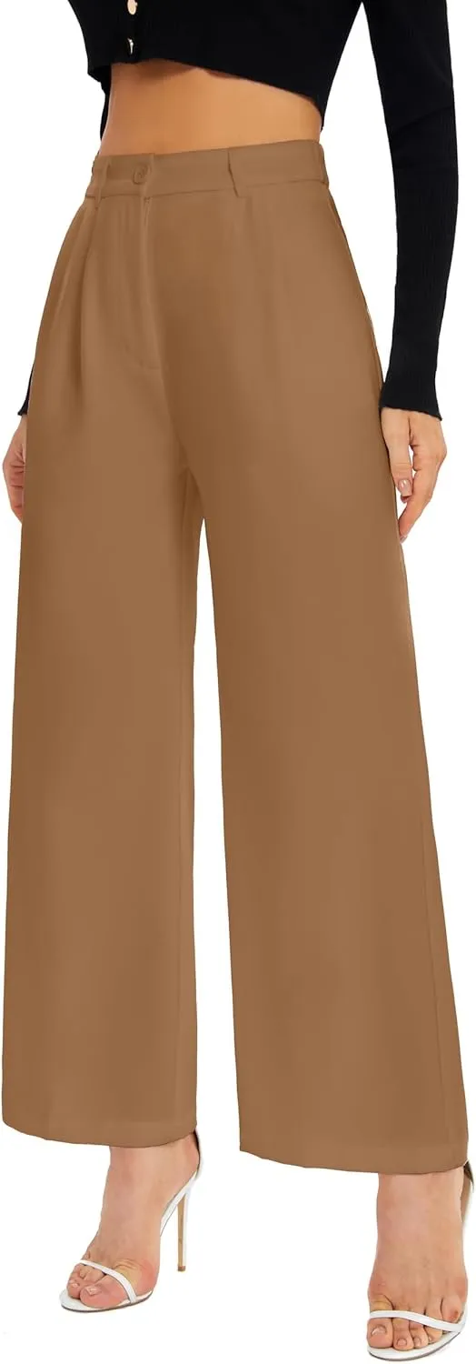FUNYYZO Wide Leg Pants Women's High Elastic Waisted in The Back Business Work Trousers Long Straight Suit Pants
