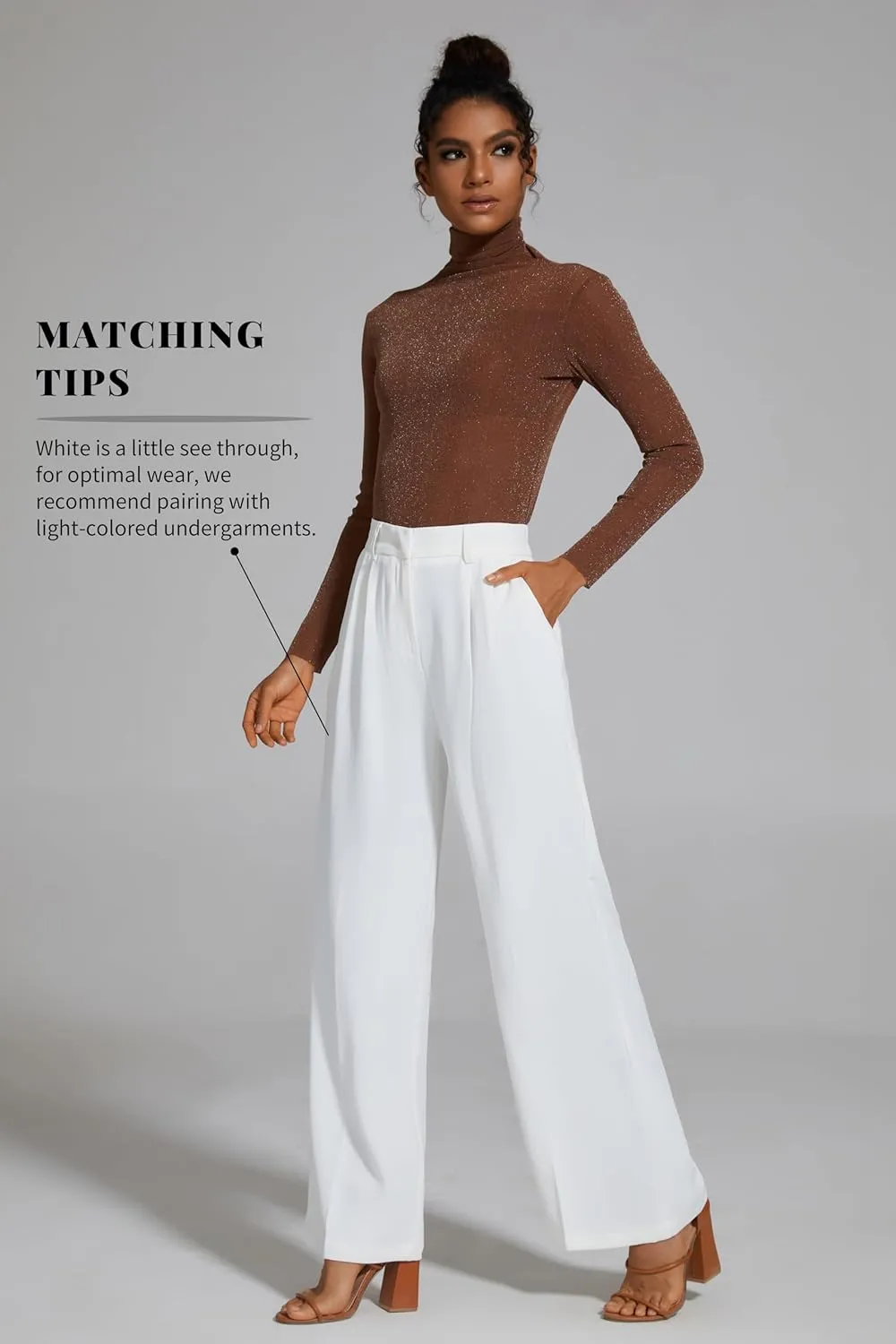 FUNYYZO Wide Leg Pants Women's High Elastic Waisted in The Back Business Work Trousers Long Straight Suit Pants