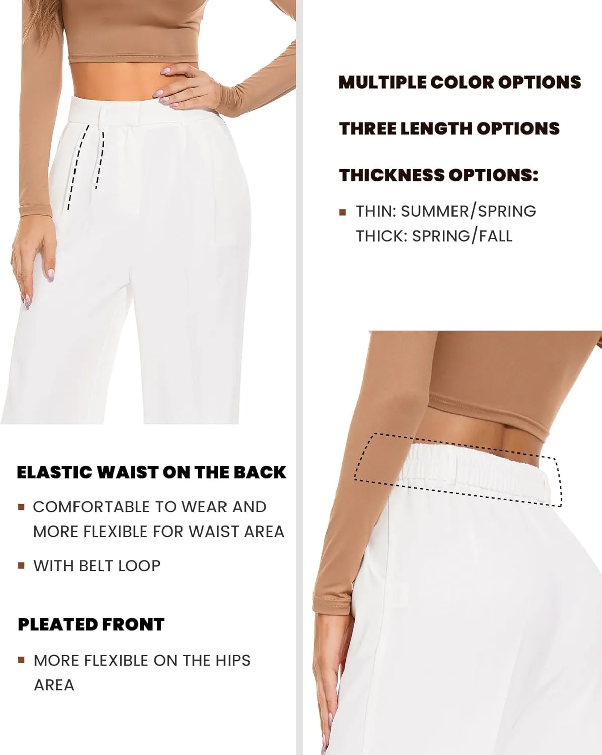 FUNYYZO Wide Leg Pants Women's High Elastic Waisted in The Back Business Work Trousers Long Straight Suit Pants