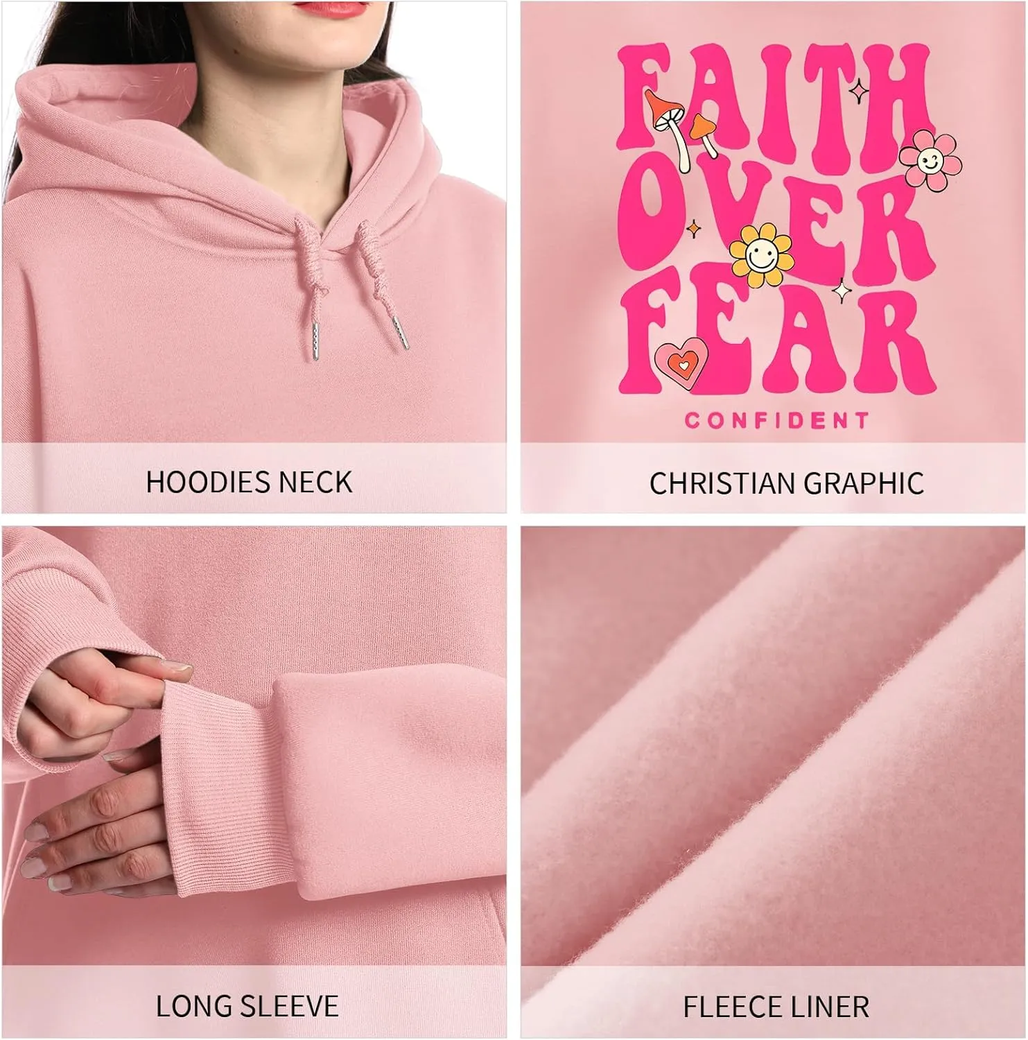 Girl's Faith Over Fear Hoodie Christian Religious Inspirational Sweatshirt for Teen Girls Cute Cartoon Graphic Hoodies