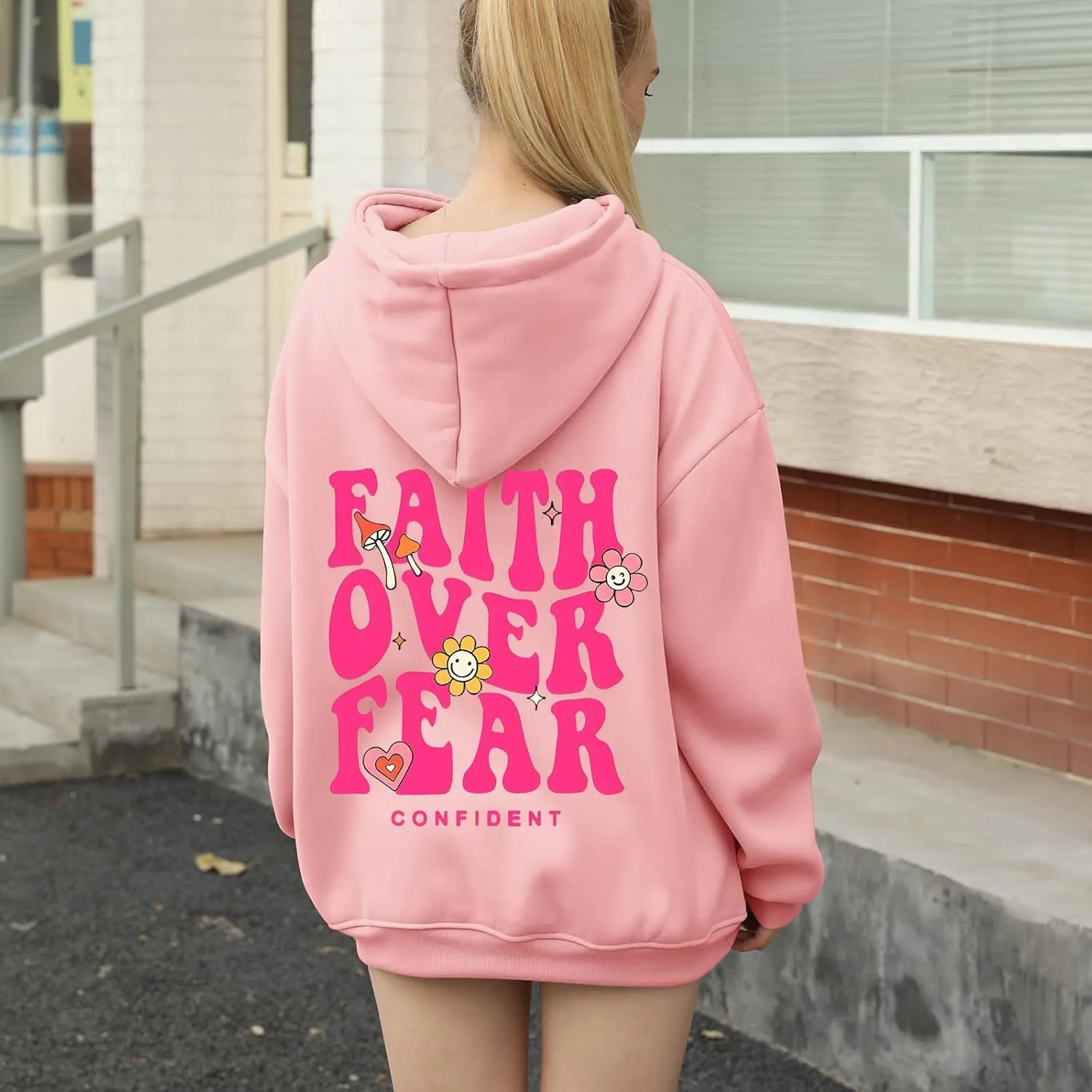Girl's Faith Over Fear Hoodie Christian Religious Inspirational Sweatshirt for Teen Girls Cute Cartoon Graphic Hoodies