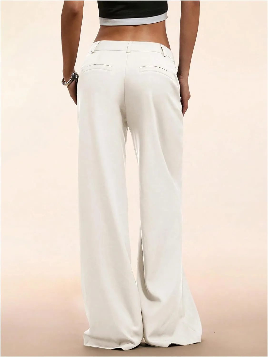 GORGLITTER Women's Low Rise Dress Pants Dressy Casual Low Waisted Wide Leg Straight Trousers Capri Pants Work Business