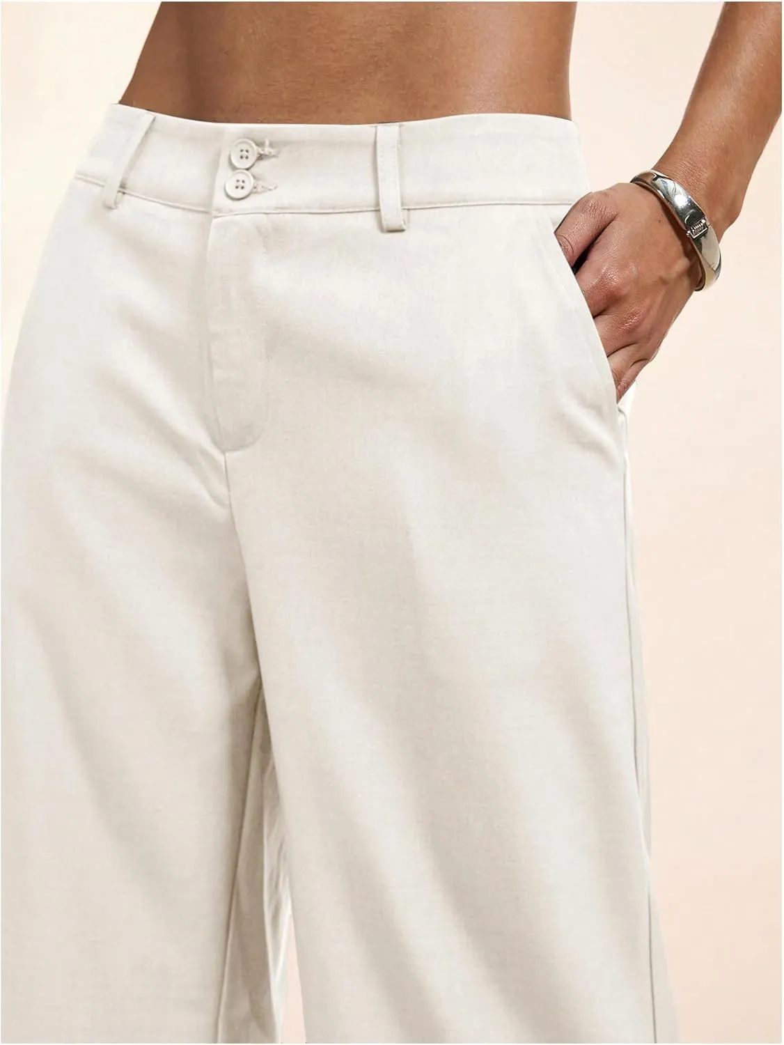 GORGLITTER Women's Low Rise Dress Pants Dressy Casual Low Waisted Wide Leg Straight Trousers Capri Pants Work Business