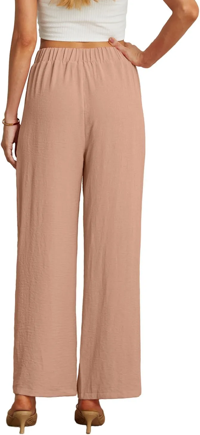 GRECERELLE Women Palazzo Pants Wide Leg Flowy Pants High Waist Casual Button Long Lounge Pant Trousers with Pocket