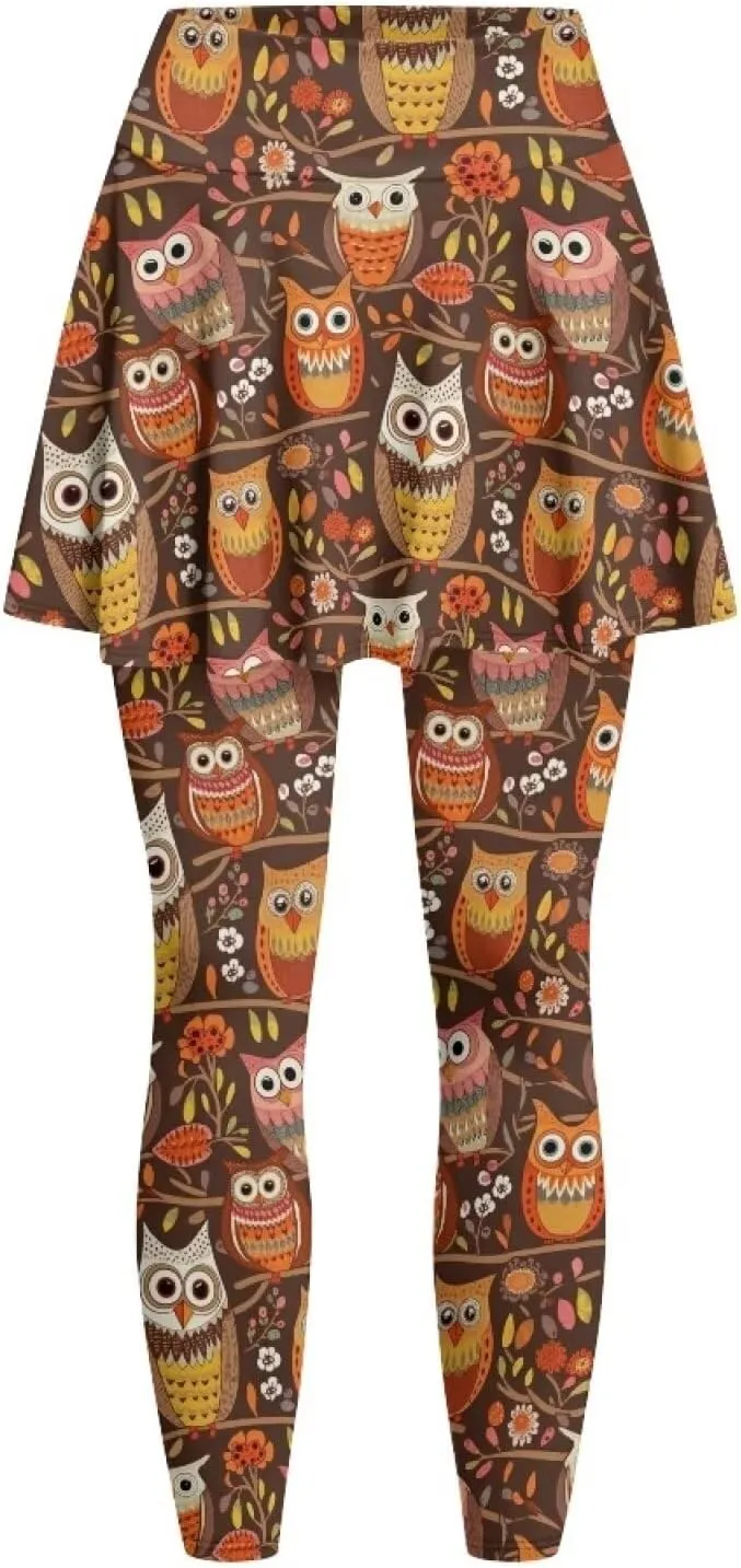 Hand Drawings Womens Skirt Leggings Lotus Flower Skirts Pants Running Tiger Painting Slim Trousers with Skirt