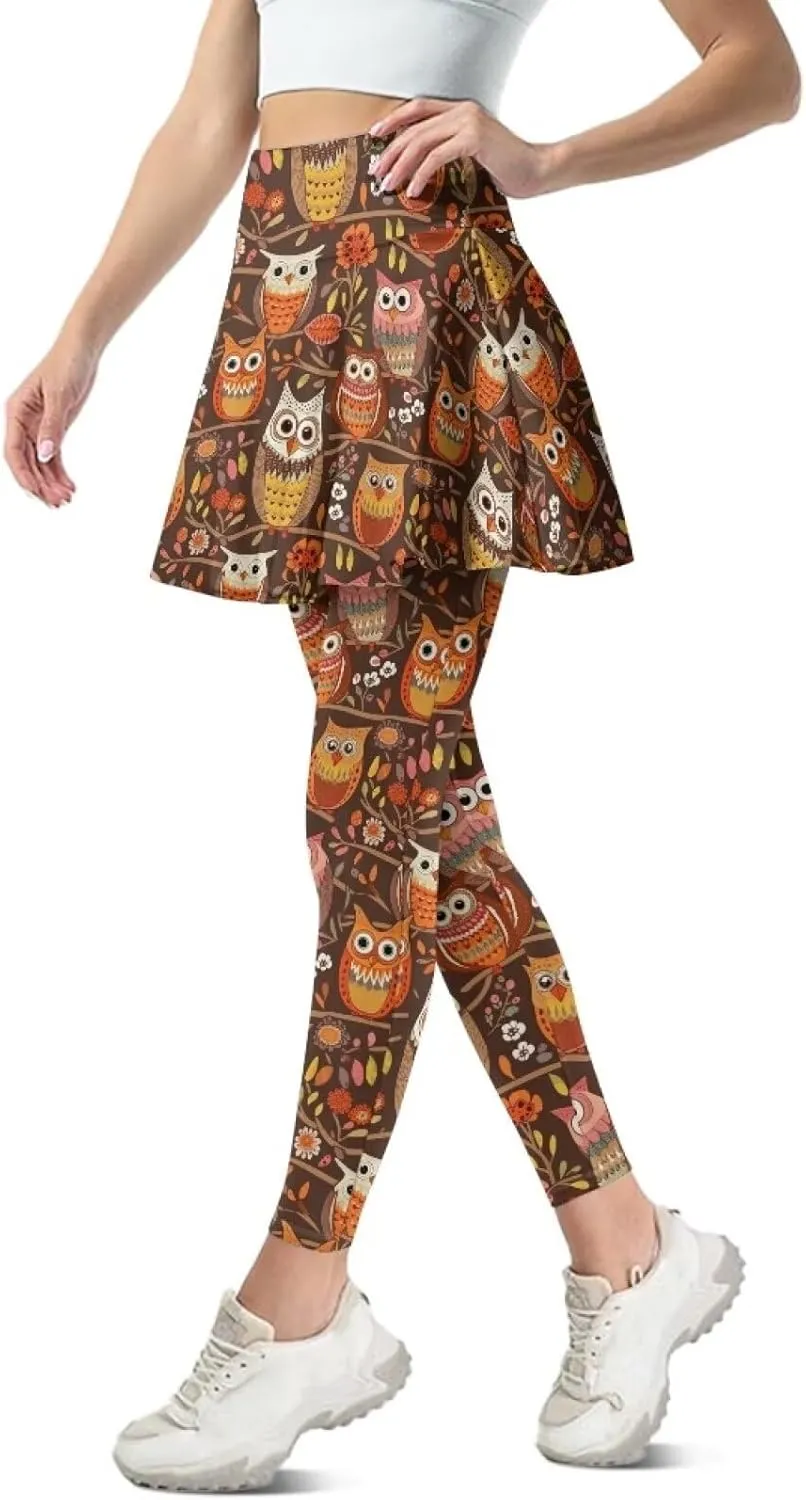 Hand Drawings Womens Skirt Leggings Lotus Flower Skirts Pants Running Tiger Painting Slim Trousers with Skirt