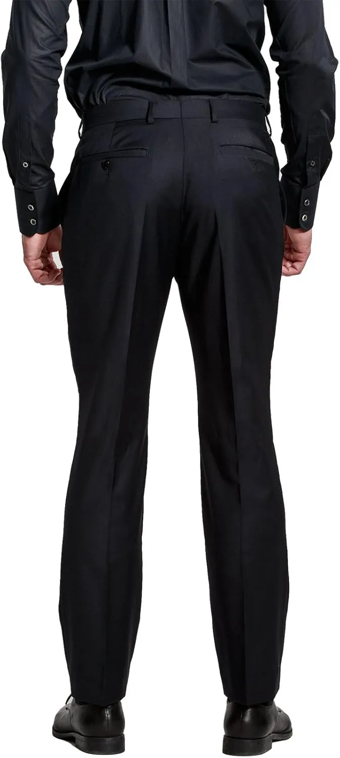 HBDesign Mens Formal Dress Slim Fit Flat Straight Iron Free Pants Black