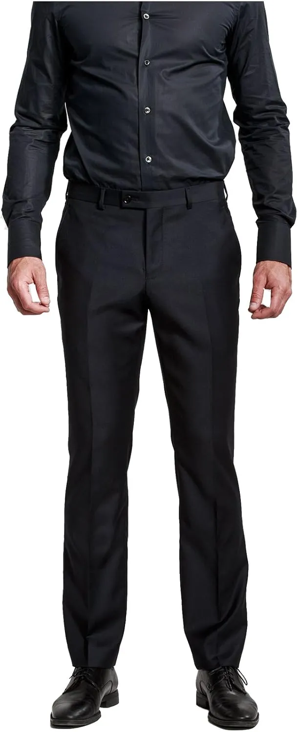 HBDesign Mens Formal Dress Slim Fit Flat Straight Iron Free Pants Black