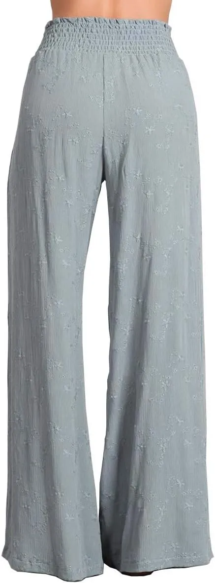 HEYHUN Womens Palazzo Pants Tie Dye Boho Gauze Casual & Lounge Wide Leg Bottoms S-XL