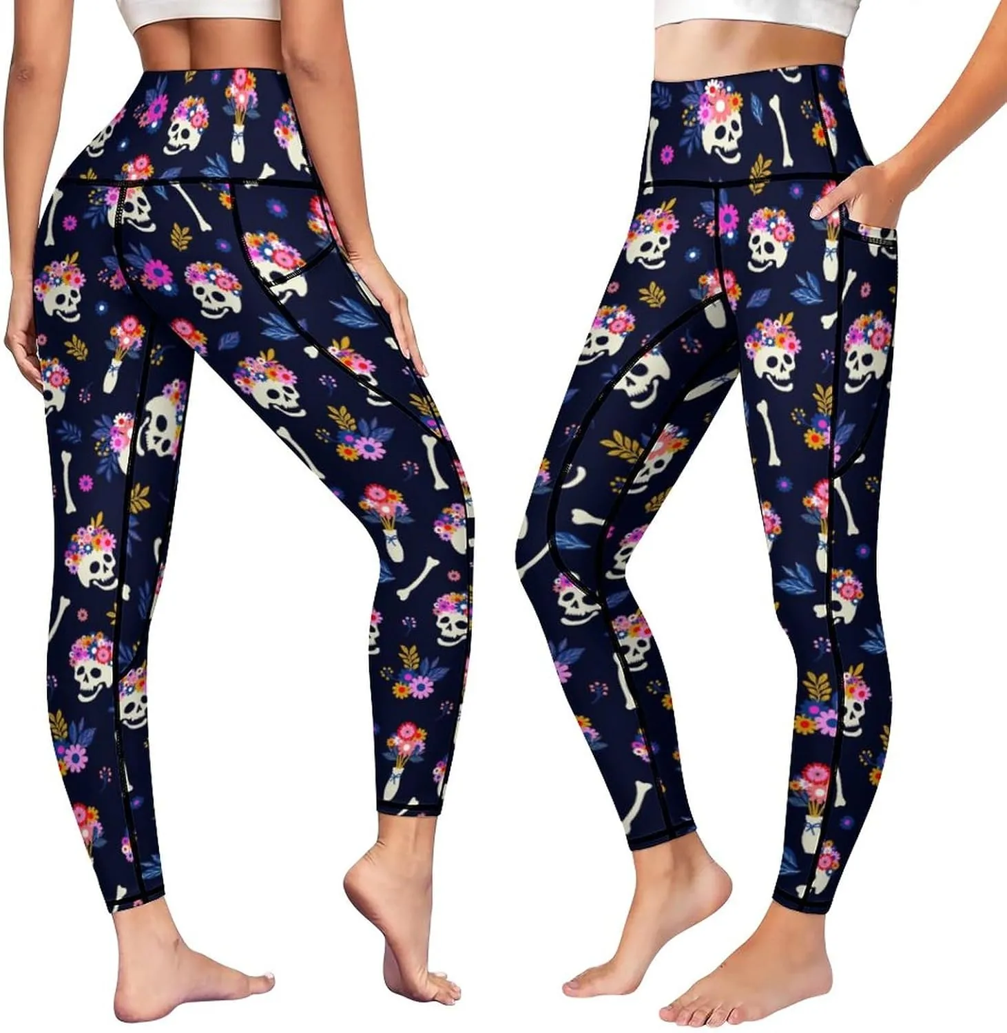 High Waist Yoga Pants with Pockets Tummy Control Workout Running 4 Way Stretch Yoga Leggings for Girls Women