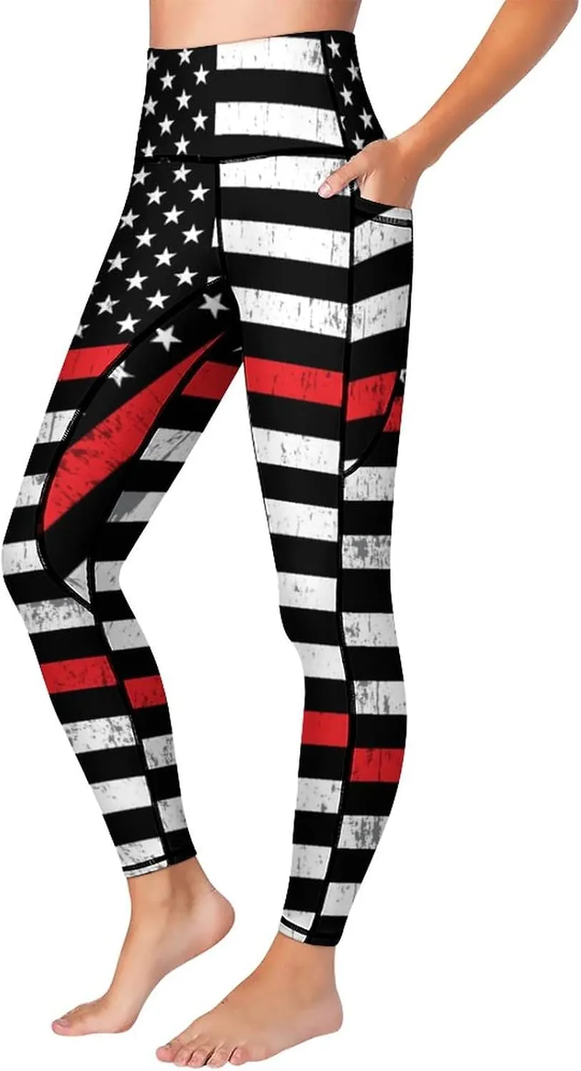 High Waist Yoga Pants with Pockets Tummy Control Workout Running 4 Way Stretch Yoga Leggings for Girls Women