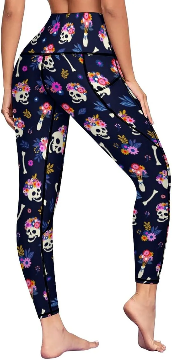 High Waist Yoga Pants with Pockets Tummy Control Workout Running 4 Way Stretch Yoga Leggings for Girls Women
