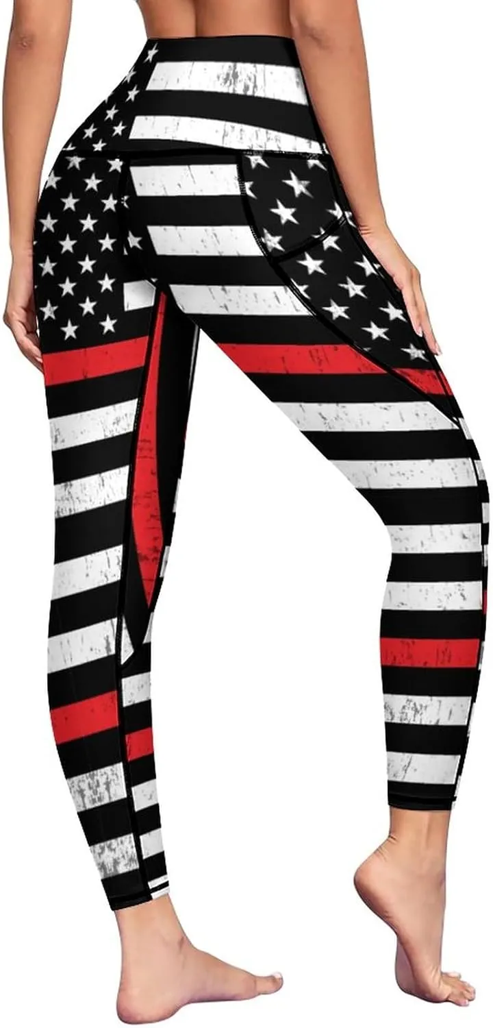 High Waist Yoga Pants with Pockets Tummy Control Workout Running 4 Way Stretch Yoga Leggings for Girls Women