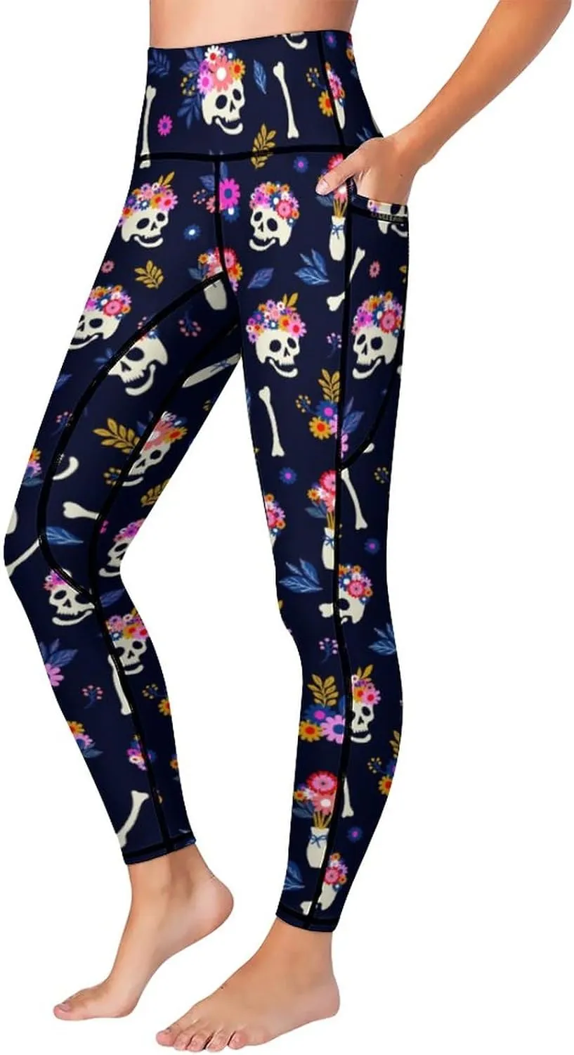 High Waist Yoga Pants with Pockets Tummy Control Workout Running 4 Way Stretch Yoga Leggings for Girls Women