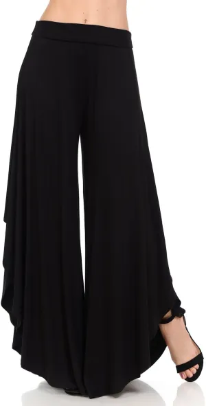 JDJ CO. Women's Layered Wide Leg Flowy Cropped Palazzo Pants, 3/4 Length High Waist Palazzo Wide Legs Capri Pants