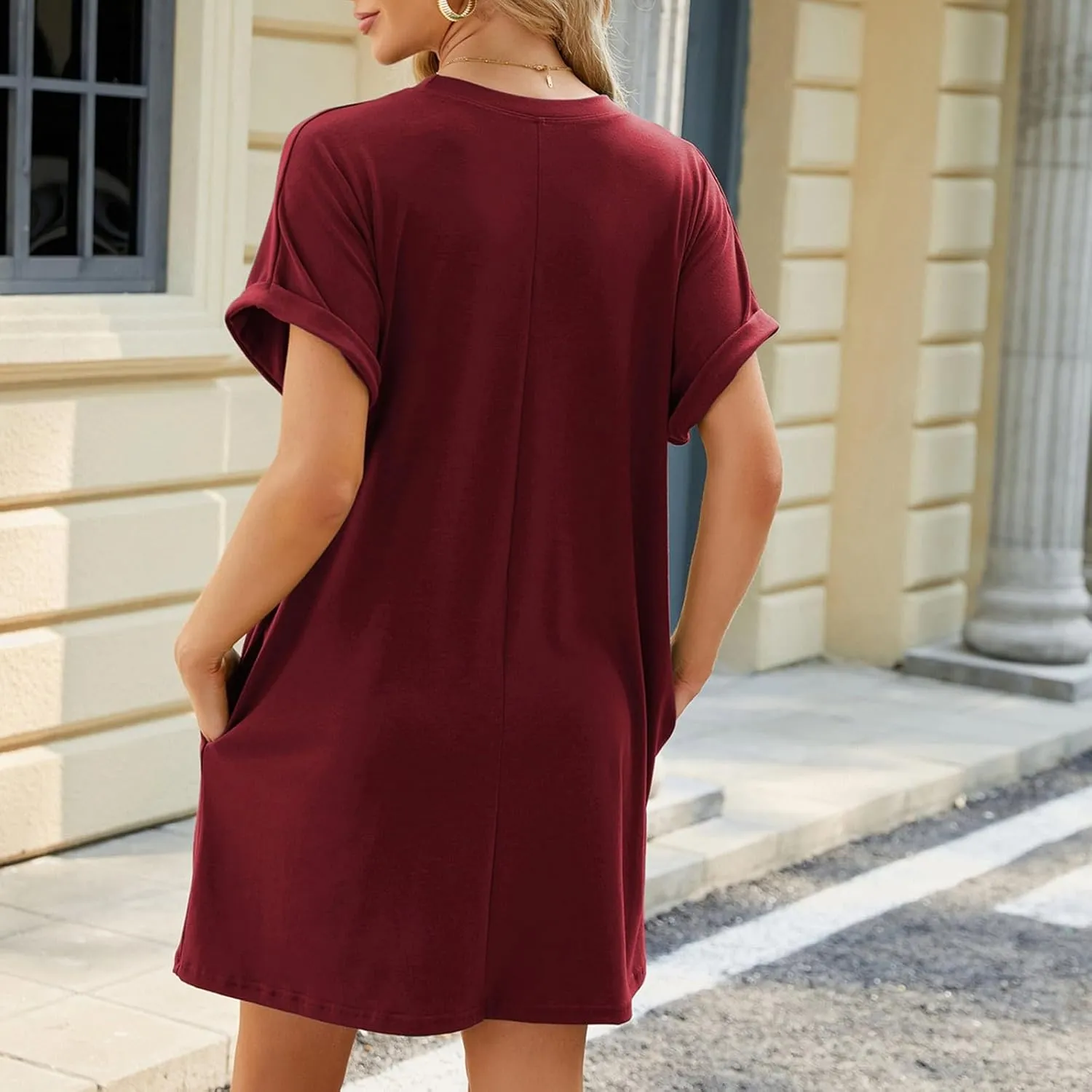JJHAEVDY Summer Dresses for Women 2025 Short Sleeve Crewneck T-Shirt Dress Solid Color Loose Dresses Basic Short Dress Pajama