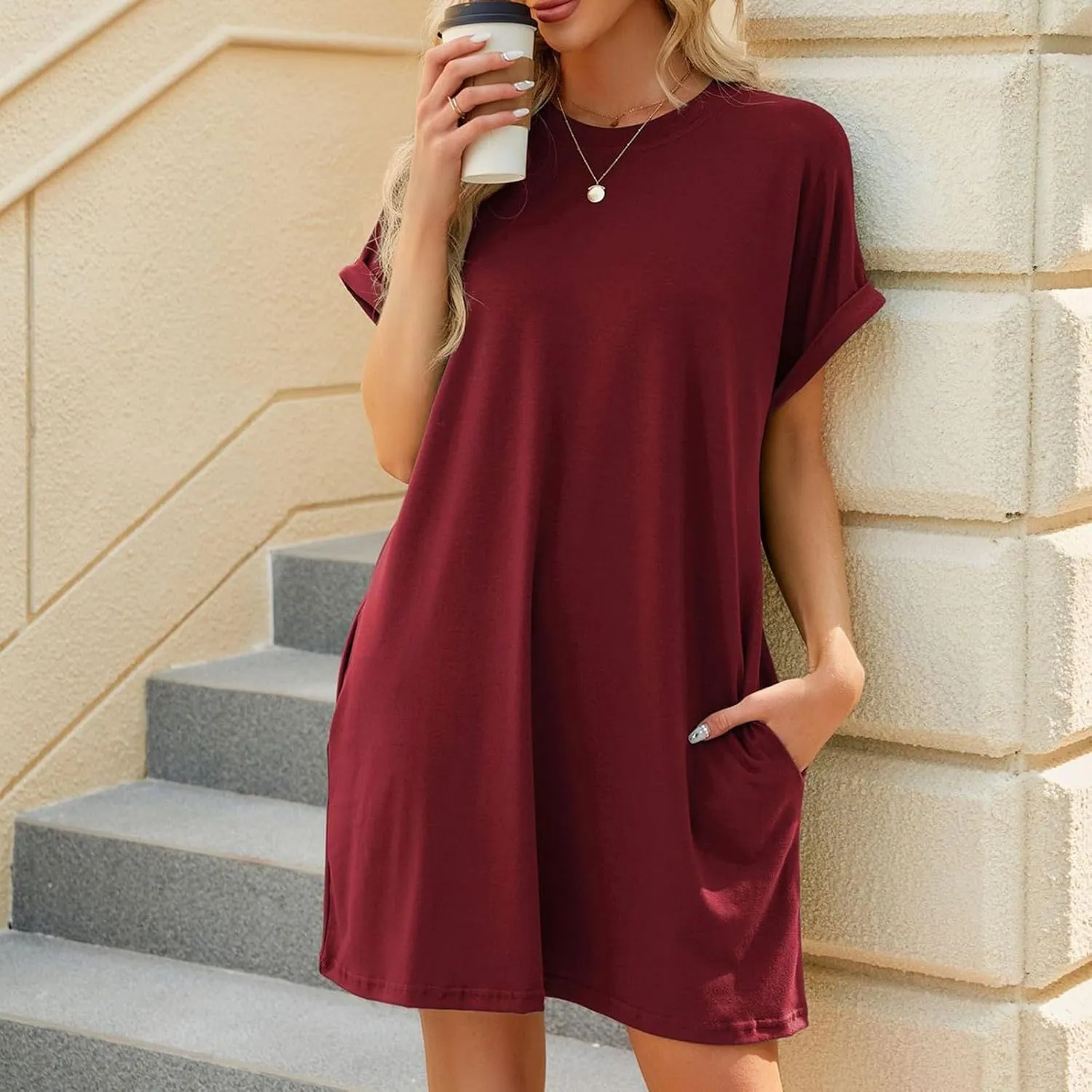 JJHAEVDY Summer Dresses for Women 2025 Short Sleeve Crewneck T-Shirt Dress Solid Color Loose Dresses Basic Short Dress Pajama