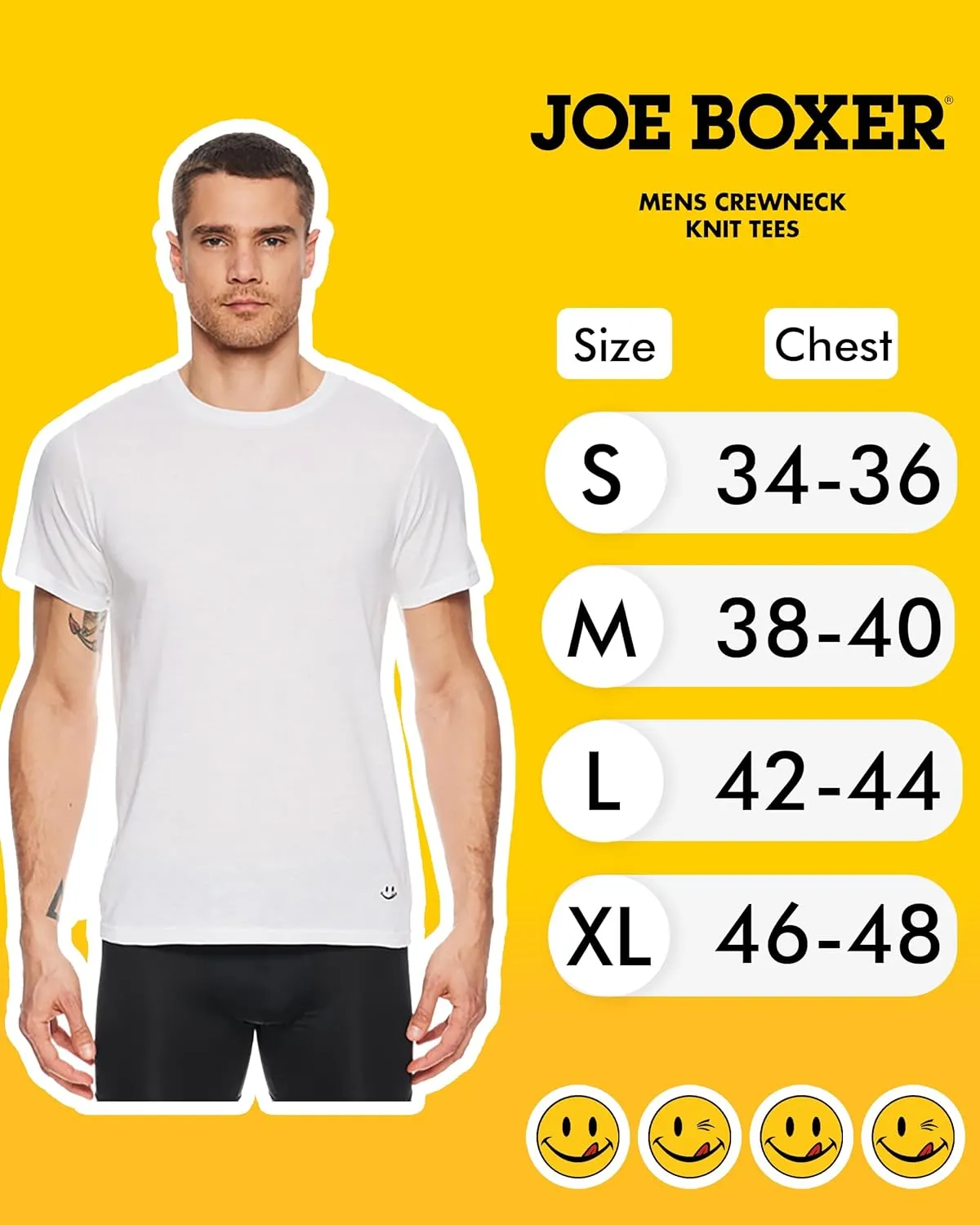 JOE BOXER Mens T-Shirts Pack of 4 - Crew Neck Undershirts for Men Pack of 4 - Mens White T Shirts